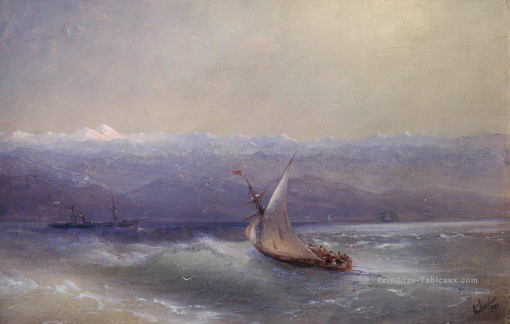 La mer d’Ivan Aivazovsky sur le fond des montagnes Paysage marin Peintures à l'huile